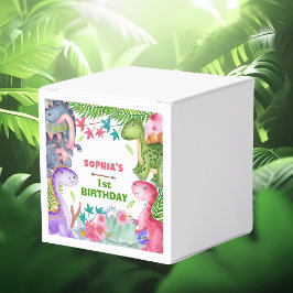 Cute Girl Dinosaur 1st Birthday Favor Box Geschenkschachtel