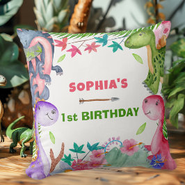 Cute Girl Dinosaur 1st Birthday Party Kissen