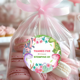 Cute Girl Dinosaur 1st Birthday Party Thank you Runder Aufkleber