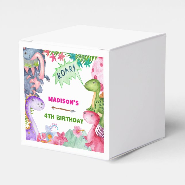 Cute Girl Dinosaur 4th Birthday Party Geschenkschachtel (Vorderseite)