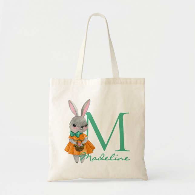 Cute Girl Easter Bunny Initial and Name Tote Bag (Devant)