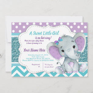 Cute Girl Elephant Invitation pour Baby shower Tur