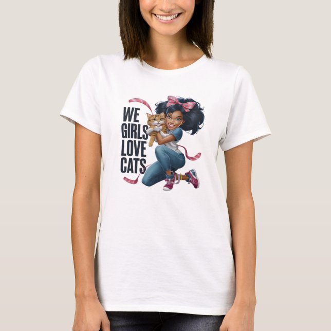 Cute Girl Hugging Ginger Cat T-Shirt (Vorderseite)