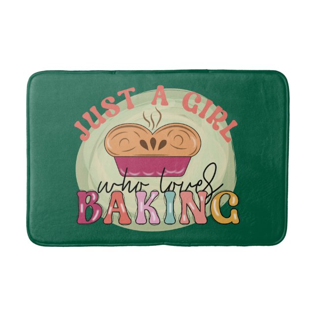 Cute girl loves baking word art kitchen badematte (Vorderseite)