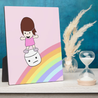 Cute Girl on Rainbow w Marshmallow Plaque w Eisel