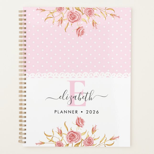 Cute Girl Pink Gold Roses Planer (Vorderseite)