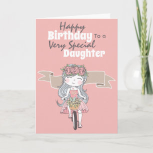 Cute girl riding bicycle daughter birthday wishes karte