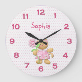 Cute Girl Rose Floral Kitten Horloge murale