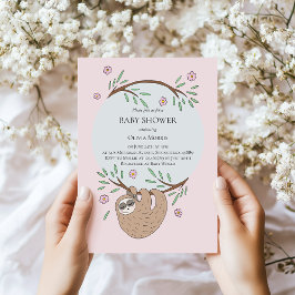 Cute Girl Sleeping Sloth and Name Baby Shower Einladung