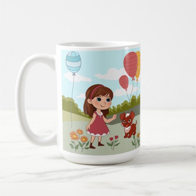Cute Girl with Dog & Balloons  Kaffeetasse (Links)