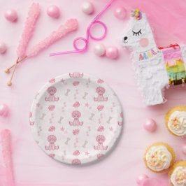 Cute Girls Birthday Pink Dinosaur Pappteller