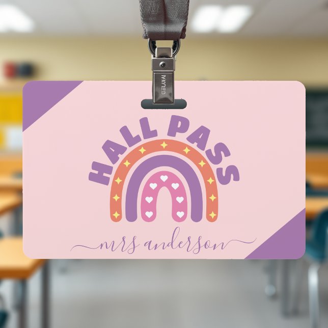Cute Girls Boho Rainbow Teacher Student Hall Pass Ausweis (Cute Girls Boho Rainbow Teacher Student Hall Pass Badge
)