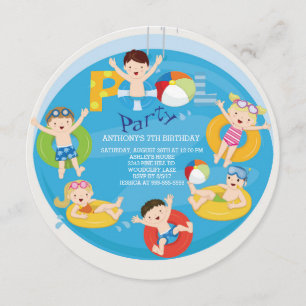 Cute Girls & Boys Pool Invitation Anniversaire