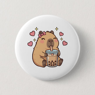 Cute Girls Capybara Ramen Kawaii Tea Kawaii Capy  Button