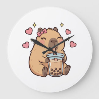Cute Girls Capybara Ramen Kawaii Tea Kawaii Capy  Große Wanduhr