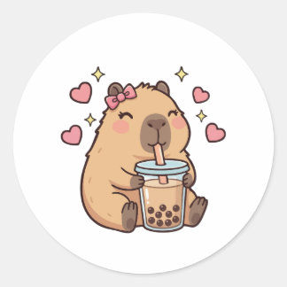 Cute Girls Capybara Ramen Kawaii Tea Kawaii Capy  Runder Aufkleber