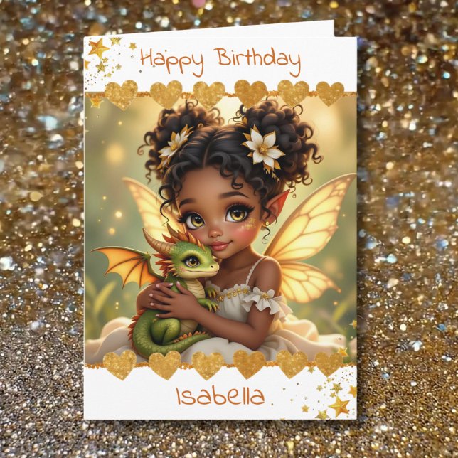 Cute Girl's Fairy and Dragon Themed Birthday Karte (Von Creator hochgeladen)
