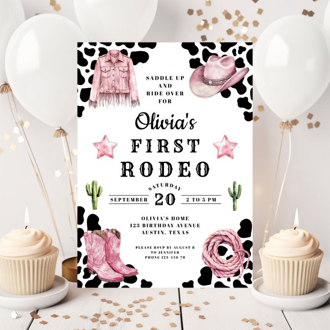 Cute Girl's First Rodeo 1st Birthday Einladung (Cute Girl's First Rodeo 1st Birthday Invitation)