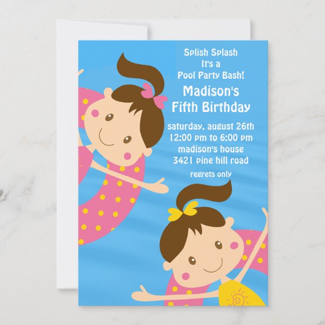 CUTE Girls Pool Party Anniversaire Invitation (Devant)