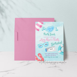 Cute Girls Pool Party Bash Invitation anniversaire