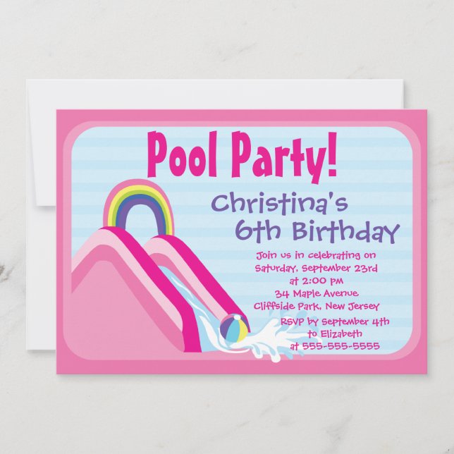 Cute Girls Pool Party Birthday Party Einladung (Vorderseite)