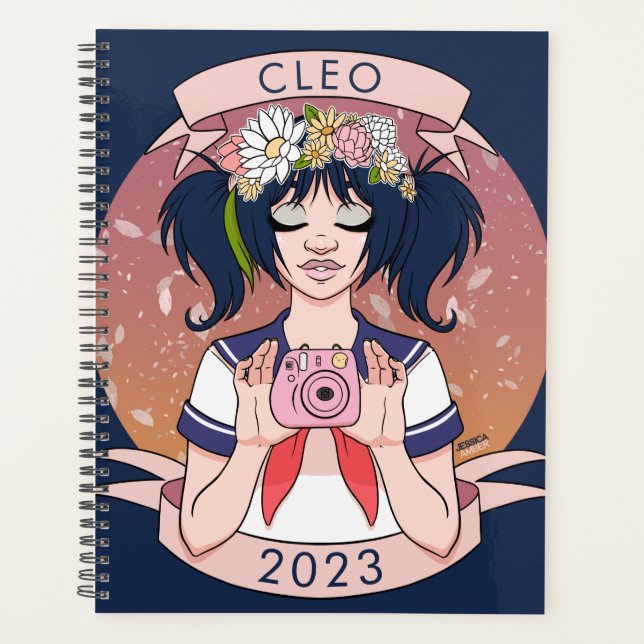 Cute Girly Blue Anime Selfie Girl Année (Devant)