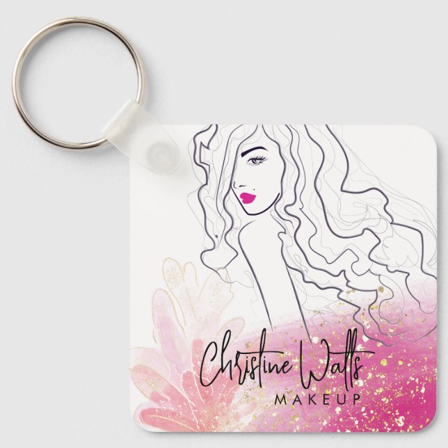 Cute Girly Blush Pink Sparkly Glitter Makeup QR Schlüsselanhänger (Vorderseite)