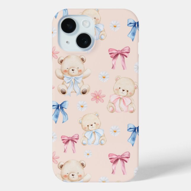 Cute Girly Bow Teddy Bears Seamless Pattern Case-Mate iPhone Hülle (Rückseite)