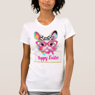 Cute Girly Easter Bunny Pink Heart Glasses Custom  T-Shirt