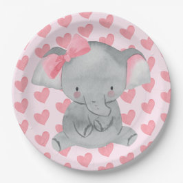 Cute Girly Elephant Pink Bow Birthday Party  Pappteller