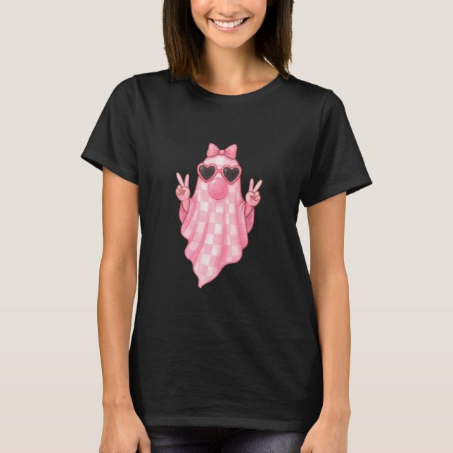 Cute Girly Ghost Blowing Bubble  Pink Retro Ghost T-Shirt (Vorderseite)