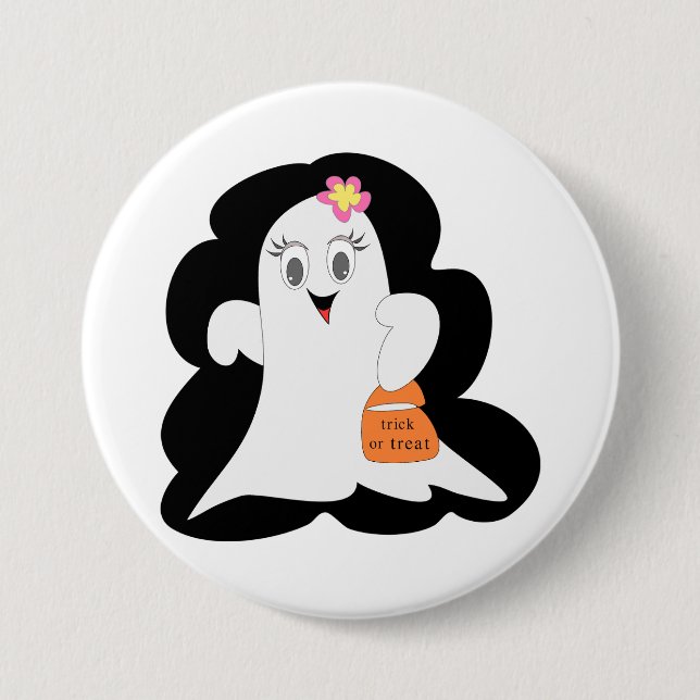 Cute Girly Ghost Halloween Trick or Treat Button (Vorderseite)