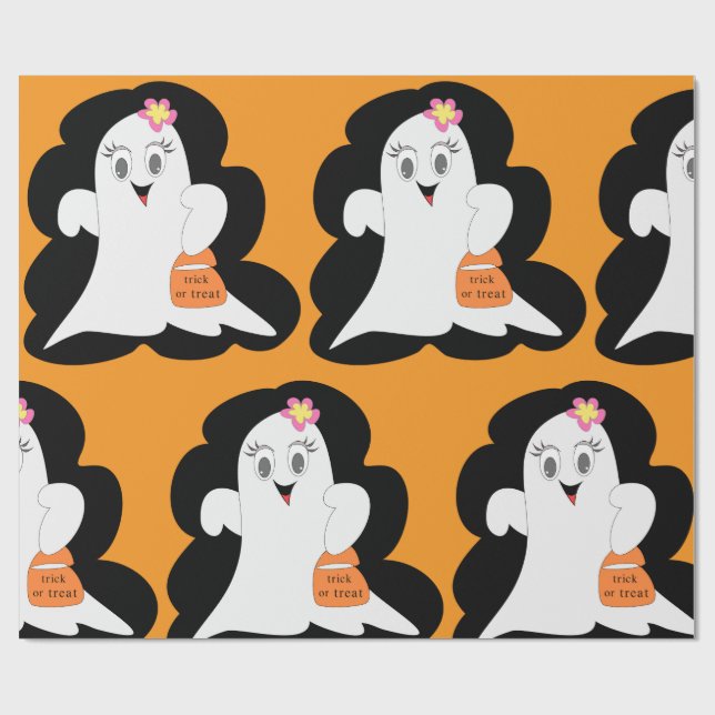 Cute Girly Ghost Halloween Trick or Treat Geschenkpapier (Flach)