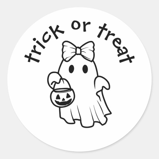 Cute Girly Ghost Trick or Treat Halloween Runder Aufkleber (Vorderseite)