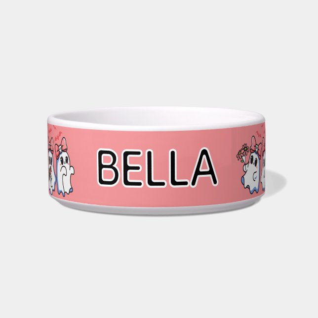 Cute Girly Ghosts with Bows Halloween Cat Feeding Napf (Vorderseite)