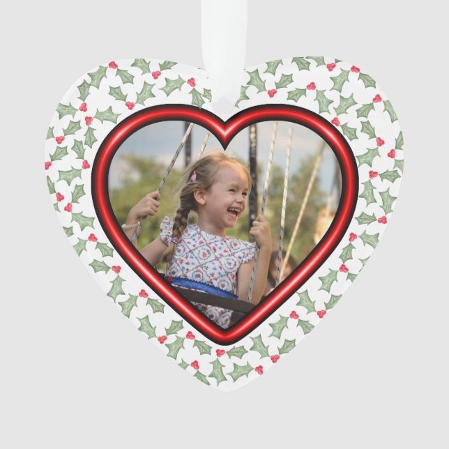 Cute Girly Heart Photo Holly Feuille Noël (devant)