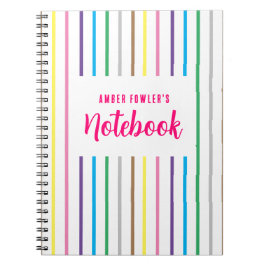 Cute Girly Kids Striped Back-To-School Spiral  Notizblock