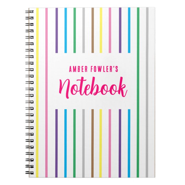 Cute Girly Kids Striped Back-To-School Spiral  Notizblock (Vorderseite)