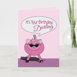 Cute Girly Pig C'est ta carte de chérie d'annivers