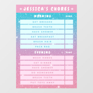 Cute Girly Pink Blue Glitter Kids Daily Chores Fensteraufkleber
