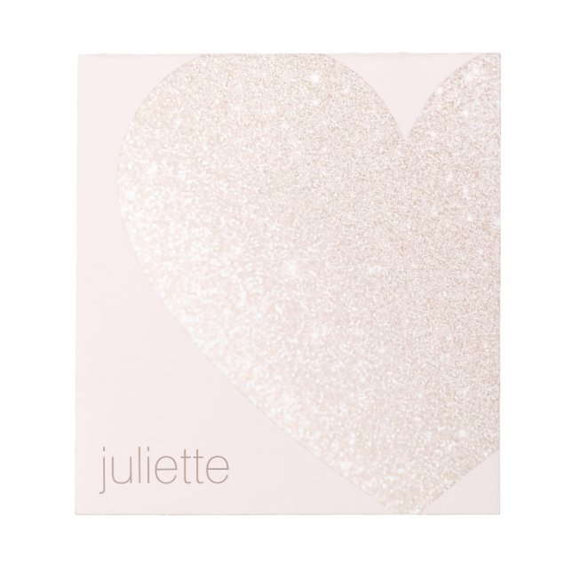 Cute Girly Pink Glitter Heart Personalized Name Notizblock (Vorderseite)