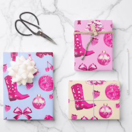 Cute Girly Preppy Pink Christmas Blue Beige Geschenkpapier Set