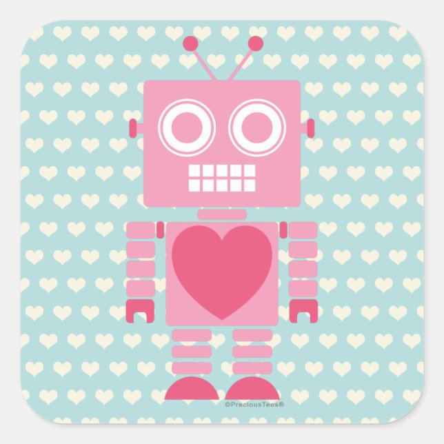 Cute Girly Robot Quadratischer Aufkleber (Vorderseite)
