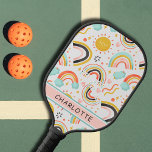Cute Girly Whimsical Colorful Rainbow Heart Name Pickleball Schläger<br><div class="desc">Cute Girly Whimsical Colorful Rainbow Heart Personalized Name Pickleball Paddle features colorful whimsical rainbows,  sun and hearts. Personalize with your custom name by editing the text in the text box provided. Perfect gift for Christmas,  birthday,  Mother's Day,  sister or best friends. Designed by ©Evco Studio www.zazzle.com/store/evcostudio</div>
