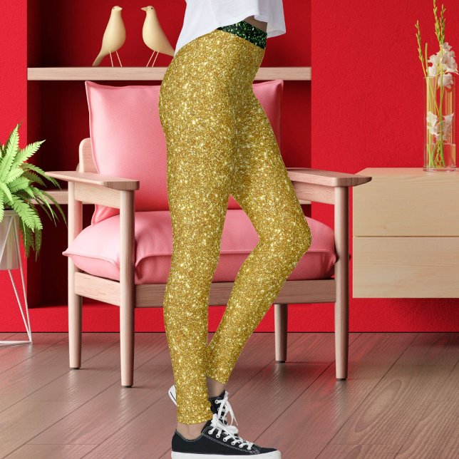 Cute Glam Green Gold Glitter Sparkles Yoga Sport Leggings (Von Creator hochgeladen)