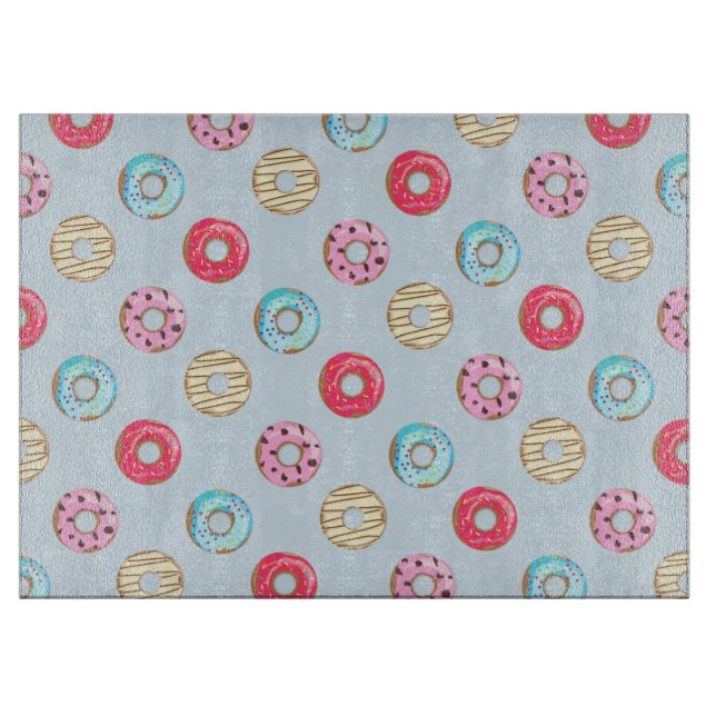 Cute Glazed Doughnut Pattern Light Blue Schneidebrett (Vorderseite)