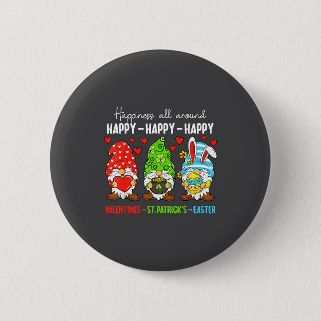 Cute Gnome Happy Valentines St Patricks Easter Hol Button (Vorderseite)