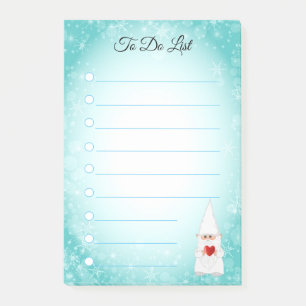 Cute gnome sur un post-it ligné turquoise et blanc