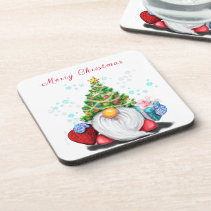 Cute Gnome with Christmas Tree Hat and Gift - Fun Getränkeuntersetzer
