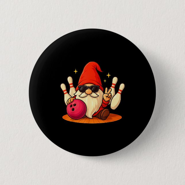 Cute Gnome With Sungles Gnome Playing Bowling Men  Button (Vorderseite)